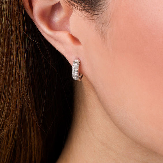 1/4 CT. T.w. Diamond Wide Hoop Earrings in 10K White Gold