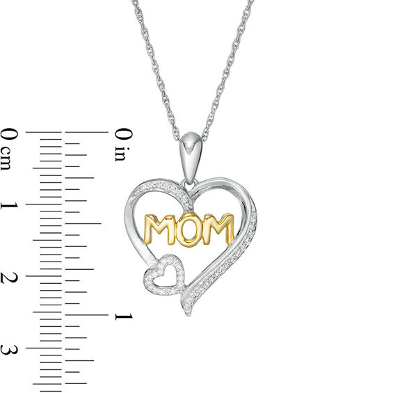 1/10 CT. T.w. Diamond Mom Outline Double Heart Pendant in Sterling Silver and 14K Gold Plate