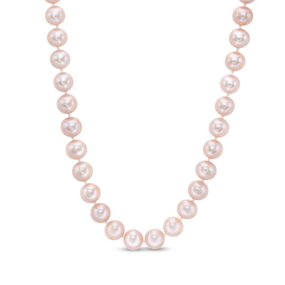 8.0-9.0mm Dyed Pink Freshwater Cultured Pearl Strand Necklace with 14K Gold Clasp