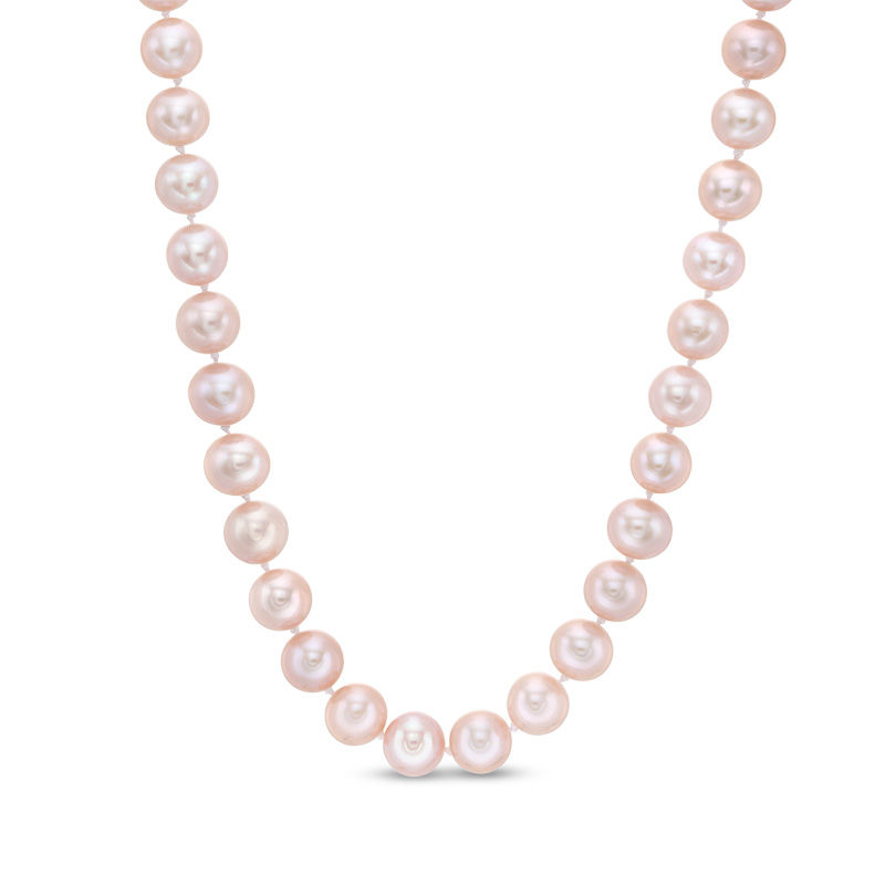 Main Image 1 of 8.0-9.0mm Dyed Pink Freshwater Cultured Pearl Strand Necklace with 14K Gold Clasp