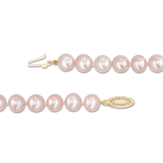 8.0-9.0mm Dyed Pink Freshwater Cultured Pearl Strand Necklace with 14K Gold Clasp