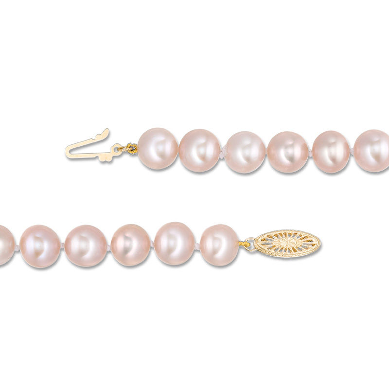 Main Image 3 of 8.0-9.0mm Dyed Pink Freshwater Cultured Pearl Strand Necklace with 14K Gold Clasp