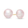 Thumbnail Image 1 of 8.0-9.0mm Dyed Pink Freshwater Cultured Pearl Stud Earrings with 14K Gold Posts