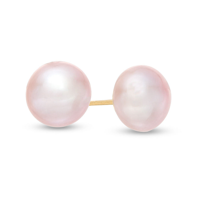 Main Image 1 of 8.0-9.0mm Dyed Pink Freshwater Cultured Pearl Stud Earrings with 14K Gold Posts