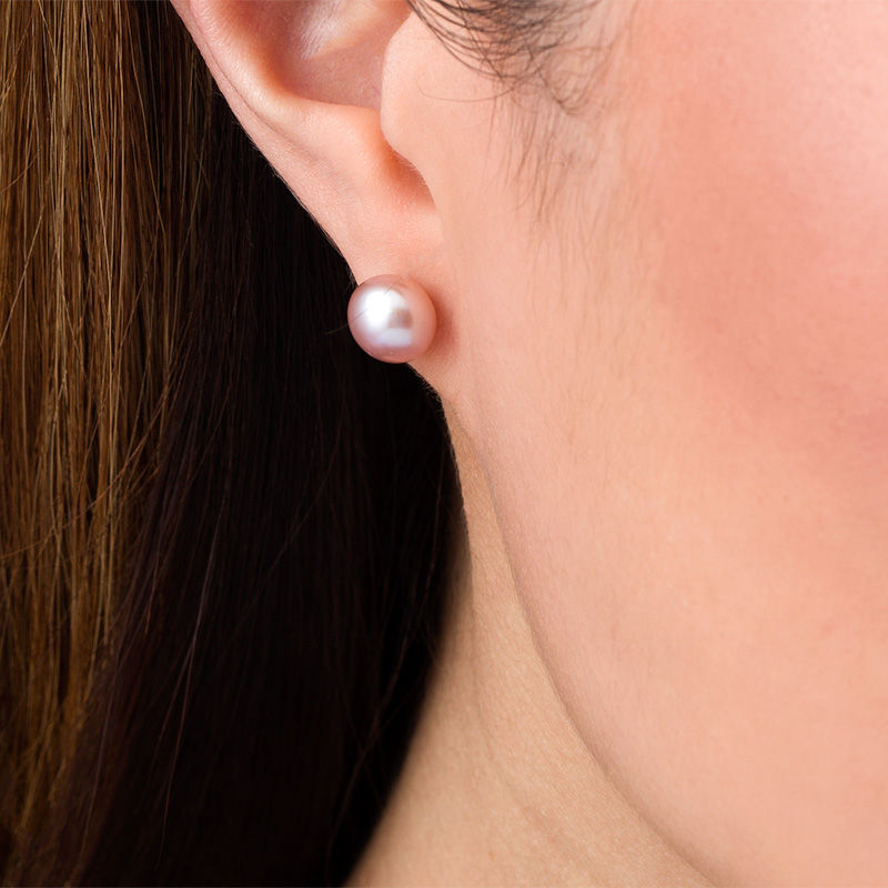 Main Image 2 of 8.0-9.0mm Dyed Pink Freshwater Cultured Pearl Stud Earrings with 14K Gold Posts