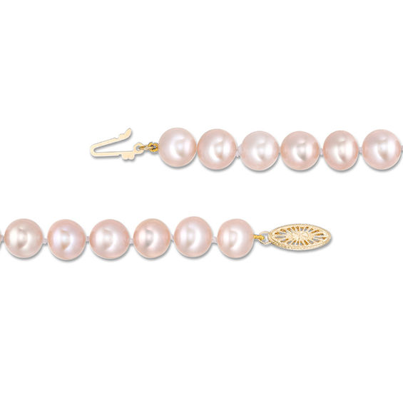 8.0-9.0mm Dyed Pink Freshwater Cultured Pearl Strand Bracelet with 14K Gold Clasp-7.5"