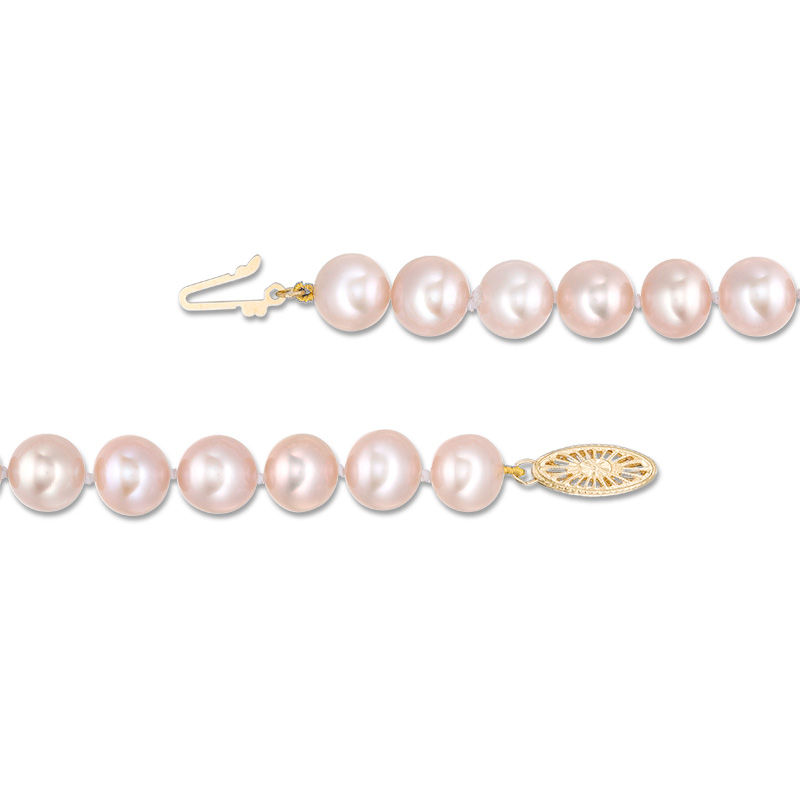 Main Image 3 of 8.0-9.0mm Dyed Pink Freshwater Cultured Pearl Strand Bracelet with 14K Gold Clasp-7.5"