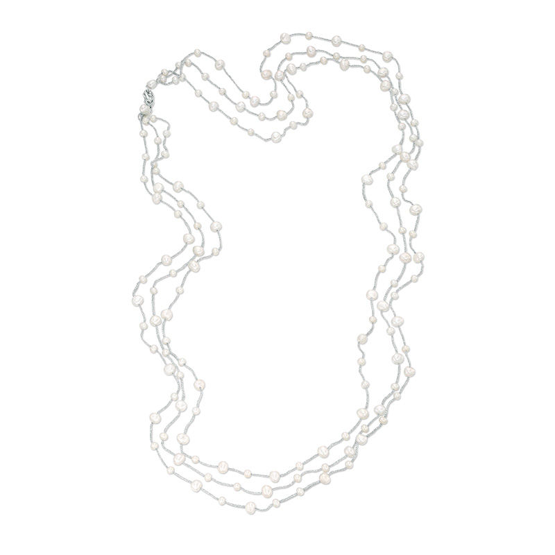 Main Image 1 of 4.0-7.0mm Baroque Freshwater Cultured Pearl Silver Thread Station Necklace with Sterling Silver Clasp-39"