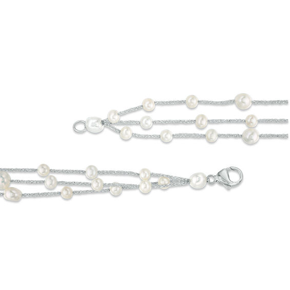 4.0-7.0mm Baroque Freshwater Cultured Pearl Silver Thread Station Necklace with Sterling Silver Clasp-39"