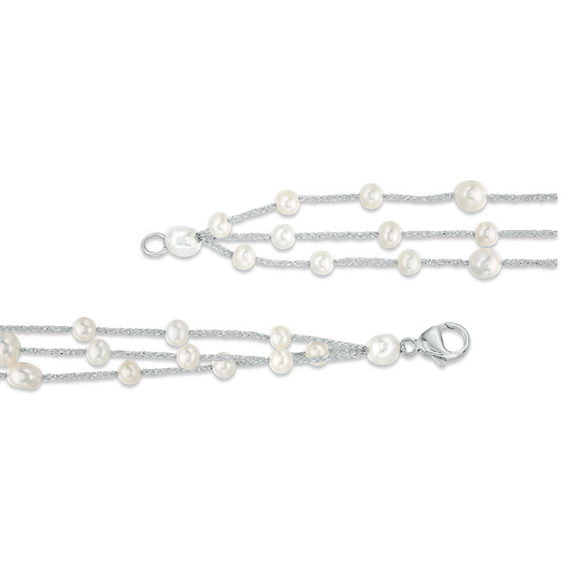 Main Image 2 of 4.0-7.0mm Baroque Freshwater Cultured Pearl Silver Thread Station Necklace with Sterling Silver Clasp-39"