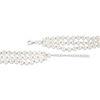 Thumbnail Image 1 of 5.0 - 6.0mm Oval Cultured Freshwater Pearl Triple Strand Choker Necklace with Sterling Silver Beads and Clasp - 15.5"