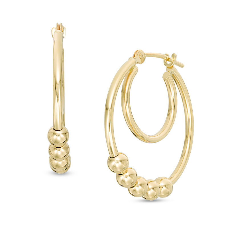 Sliding Bead Double Hoop Earrings in 14K Gold