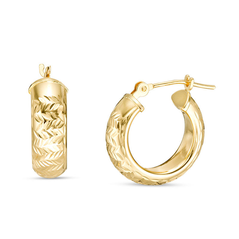 Main Image 1 of 15.0mm Diamond-Cut Chevron Pattern Hoop Earrings in 14K Gold