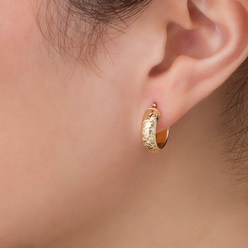 Main Image 2 of 15.0mm Diamond-Cut Chevron Pattern Hoop Earrings in 14K Gold