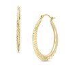 Thumbnail Image 1 of Etched Oval Hoop Earrings in 14K Gold