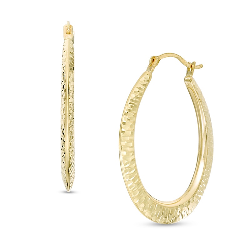 Main Image 1 of Etched Oval Hoop Earrings in 14K Gold