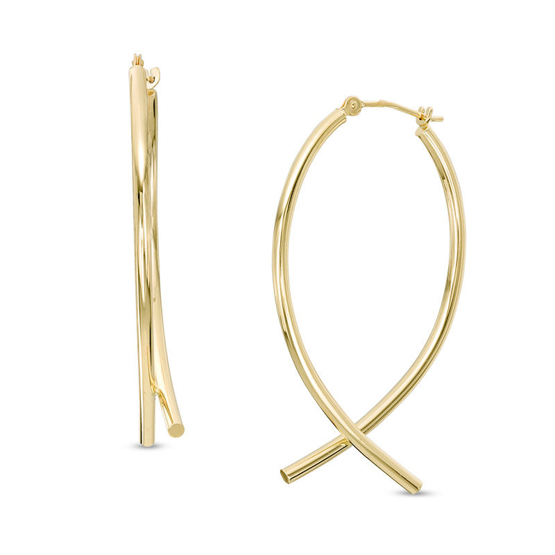 Main Image 1 of Criss-Cross Hoop Earrings in 14K Gold