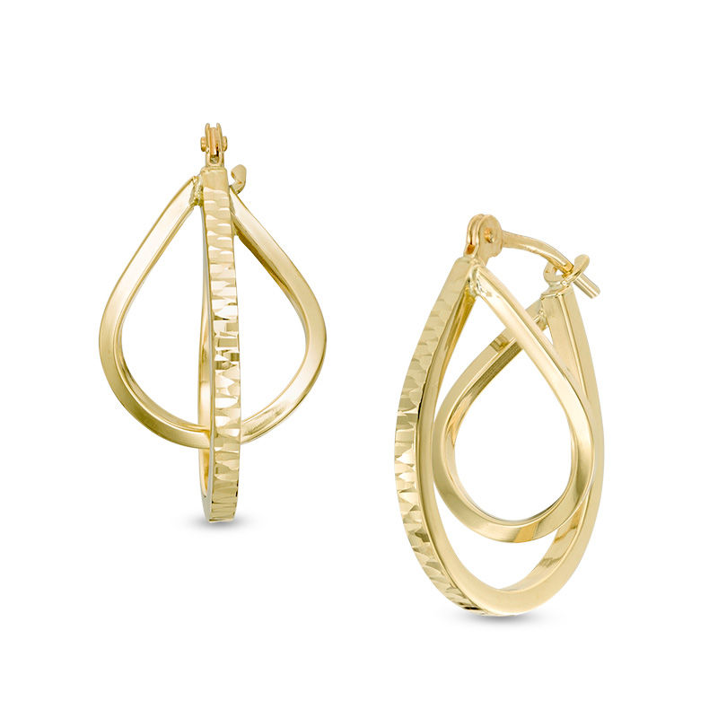 Main Image 1 of Diamond-Cut Abstract Squared Hoop Earrings in 14K Gold