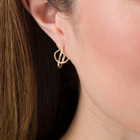 Diamond-Cut Abstract Squared Hoop Earrings in 14K Gold