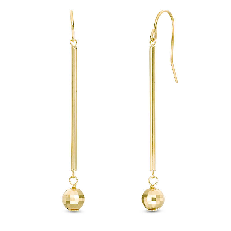 Main Image 1 of Diamond-Cut 6.0mm Bead Stick Drop Earrings in 14K Gold