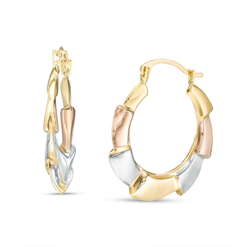 Main Image 1 of Layered Geometric Hoop Earrings in 14K Tri-Tone Gold