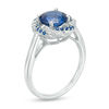 Thumbnail Image 1 of 7.5mm Lab-Created Blue and White Sapphire Swirl Frame Ring in Sterling Silver