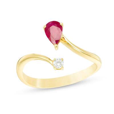 Ruby and 1/5 CT. T.W. Diamond Vintage-Style Three Stone Engagement Ring in  14K White Gold | Zales