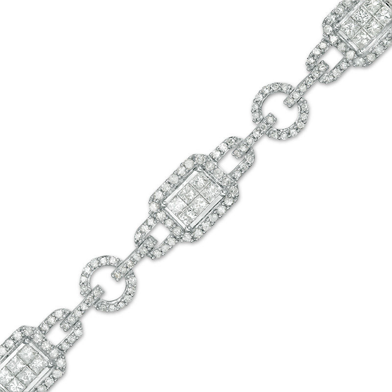 Main Image 1 of 3 CT. T.W. Princess-Cut and Round Diamond Buckle Link Bracelet in 10K White Gold