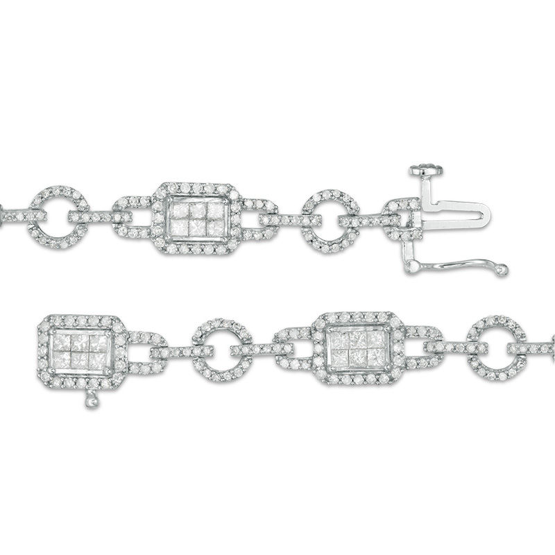 Main Image 3 of 3 CT. T.W. Princess-Cut and Round Diamond Buckle Link Bracelet in 10K White Gold