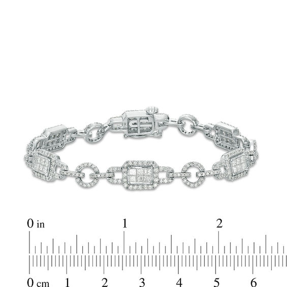 3 CT. T.w. Princess-Cut and Round Diamond Buckle Link Bracelet in 10K White Gold