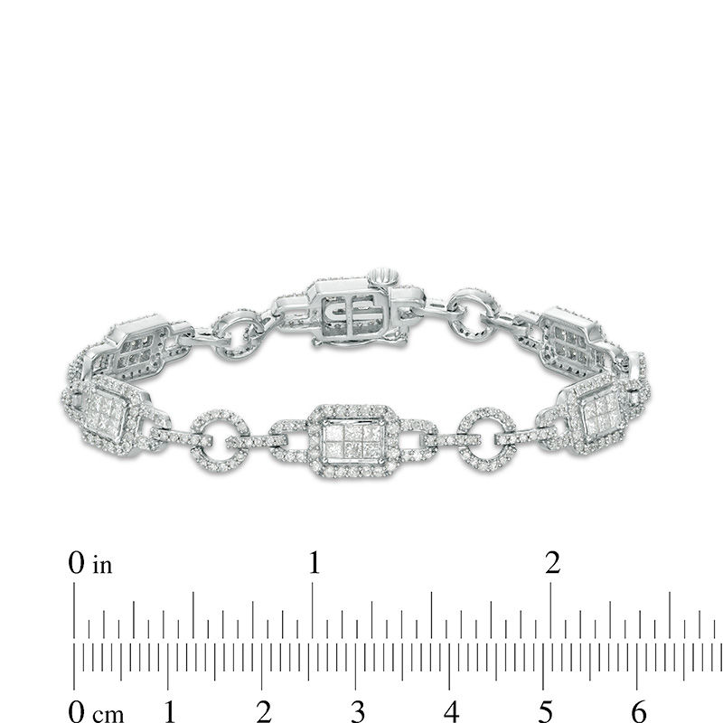 Main Image 4 of 3 CT. T.W. Princess-Cut and Round Diamond Buckle Link Bracelet in 10K White Gold
