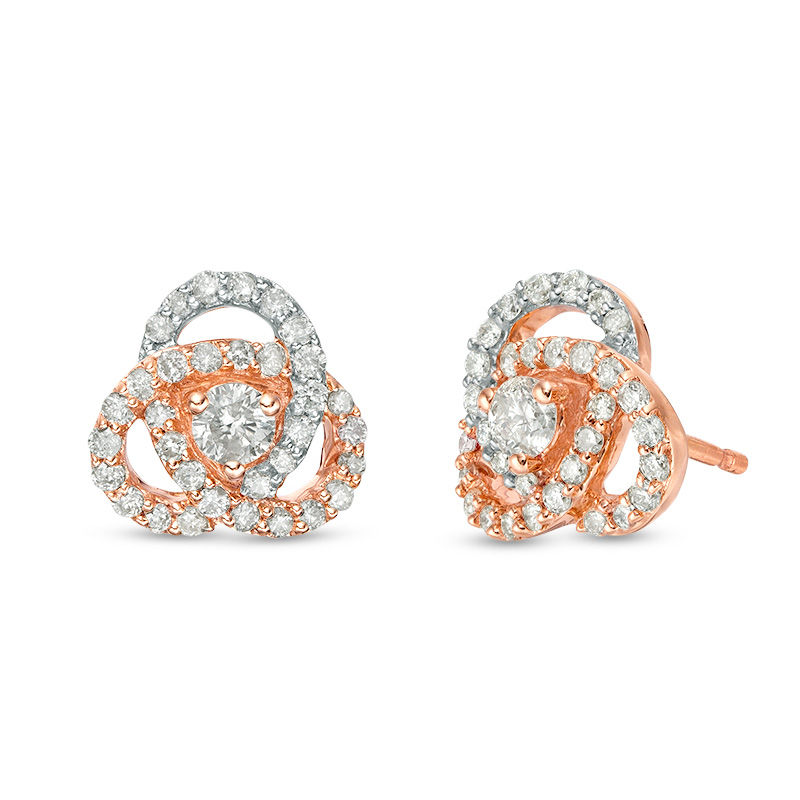 Main Image 1 of 1/2 CT. T.W. Diamond Celtic Knot Stud Earrings in 10K Rose Gold