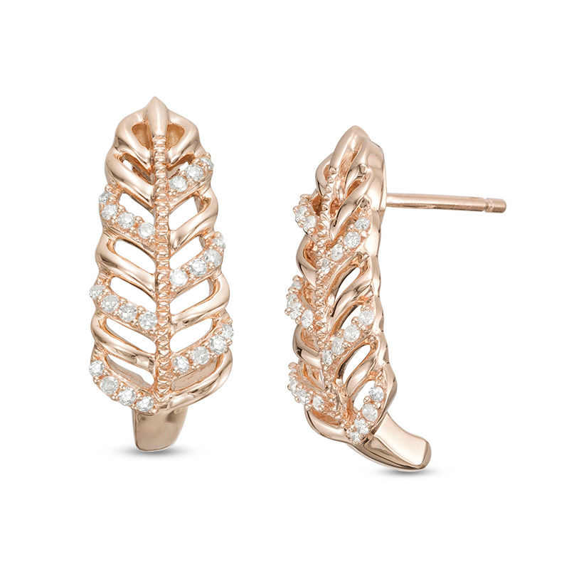 Main Image 1 of 1/8 CT. T.W. Diamond Leaf Drop Earrings in 10K Rose Gold
