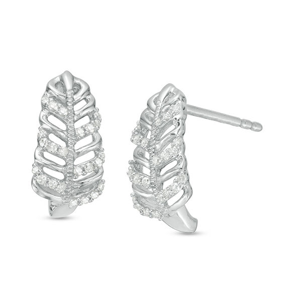 1/8 CT. T.w. Diamond Leaf Drop Earrings in Sterling Silver