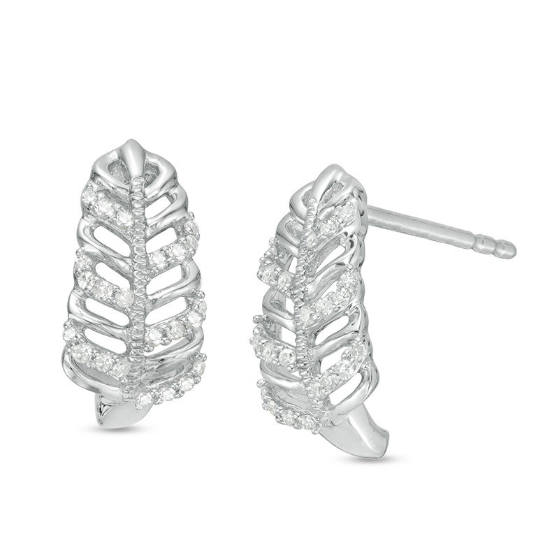 Main Image 1 of 1/8 CT. T.W. Diamond Leaf Drop Earrings in Sterling Silver