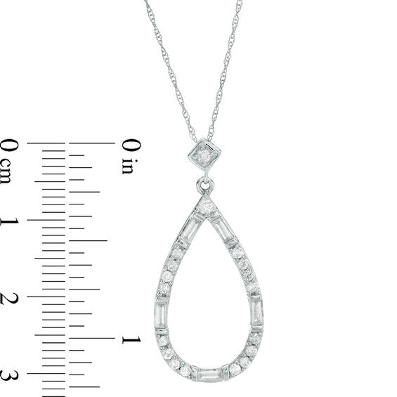 1/2 CT. T.w. Baguette and Round Diamond Teardrop Outline Pendant in 10K White Gold