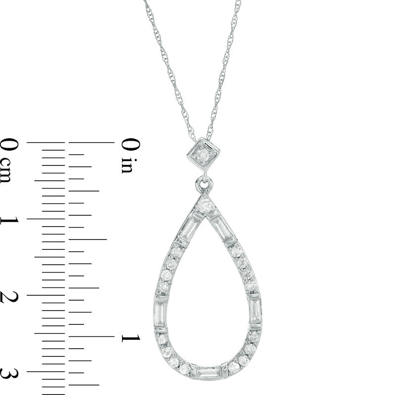 Main Image 2 of 1/2 CT. T.W. Baguette and Round Diamond Teardrop Outline Pendant in 10K White Gold
