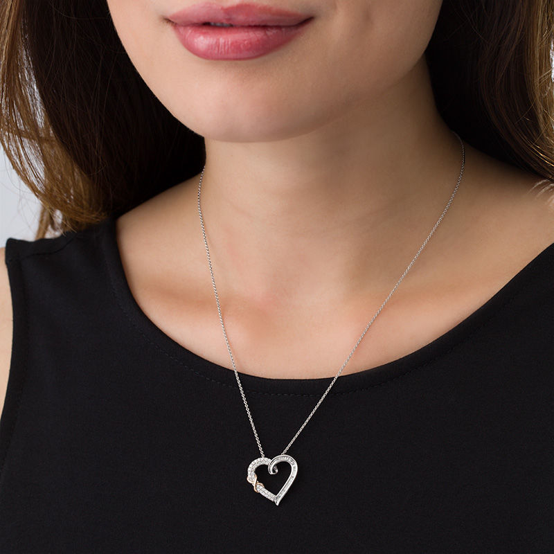 Main Image 2 of 3/8 CT. T.W. Baguette and Round Diamond Infinity Heart Pendant in Sterling Silver and 10K Rose Gold
