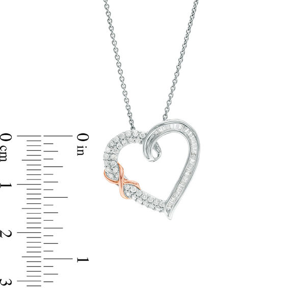 3/8 CT. T.w. Baguette and Round Diamond Infinity Heart Pendant in Sterling Silver and 10K Rose Gold