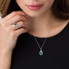 Thumbnail Image 2 of Oval Lab-Created Emerald and White Sapphire Starburst Frame Pendant and Ring Set in Sterling Silver - Size 7