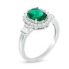 Thumbnail Image 3 of Oval Lab-Created Emerald and White Sapphire Starburst Frame Pendant and Ring Set in Sterling Silver - Size 7