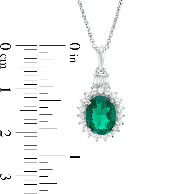 Main Image 4 of Oval Lab-Created Emerald and White Sapphire Starburst Frame Pendant and Ring Set in Sterling Silver - Size 7