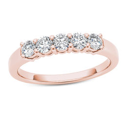 1/2 CT. T.W. Diamond Five Stone Anniversary Band in 10K Rose Gold