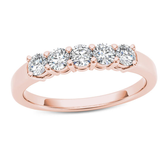 1/2 CT. T.w. Diamond Five Stone Anniversary Band in 10K Rose Gold