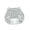 Thumbnail Image 0 of Men's 2-1/4 CT. T.W. Cushion-Shaped Multi-Diamond Tiered Four-Corner Multi-Row Ring in 10K White Gold