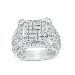 2-1/4 CT. T.W. Cushion-Shaped Multi-Diamond Tiered Four-Corner Multi-Row Ring in 10K White Gold