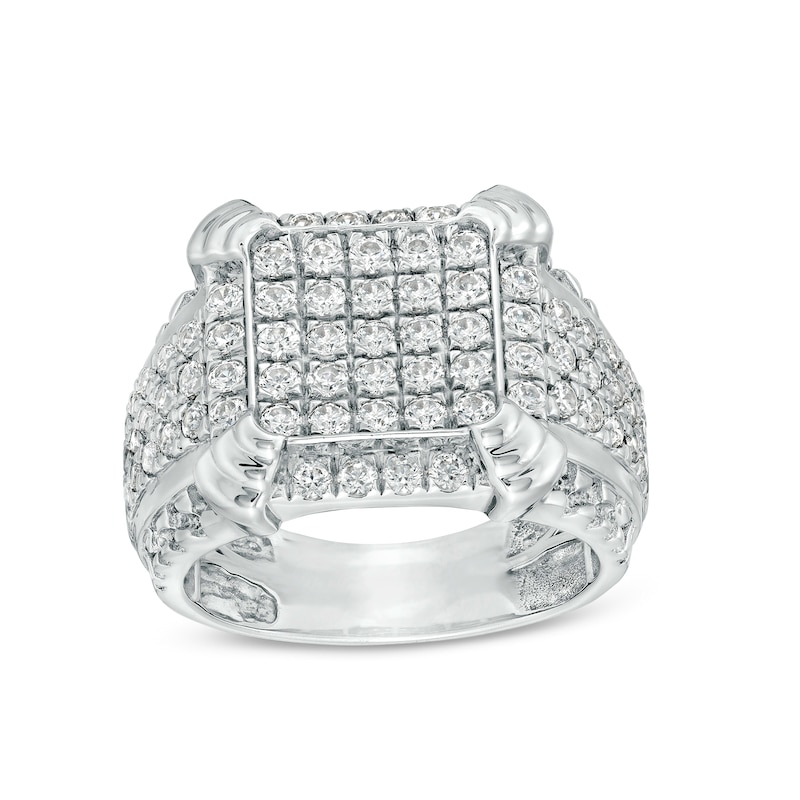 Main Image 1 of 2-1/4 CT. T.W. Cushion-Shaped Multi-Diamond Tiered Four-Corner Multi-Row Ring in 10K White Gold