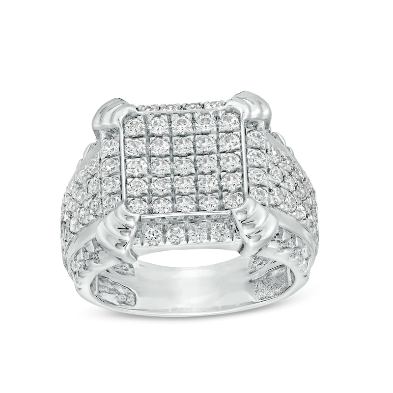 Men's 2-1/4 CT. T.W. Cushion-Shaped Multi-Diamond Tiered Four-Corner Multi-Row Ring in 10K White Gold