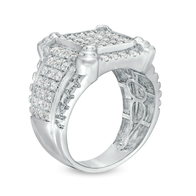 Men's 2-1/4 CT. T.W. Cushion-Shaped Multi-Diamond Tiered Four-Corner Multi-Row Ring in 10K White Gold