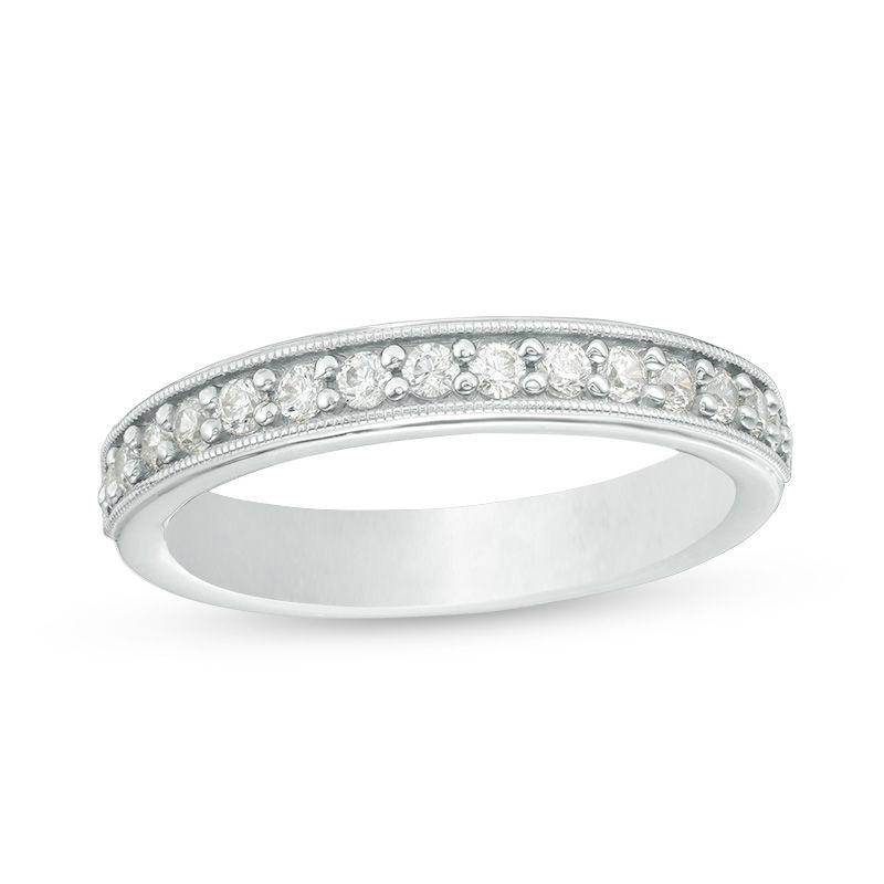 Main Image 1 of 3/8 CT. T.W. Diamond Vintage-Style Wedding Band in 10K White Gold